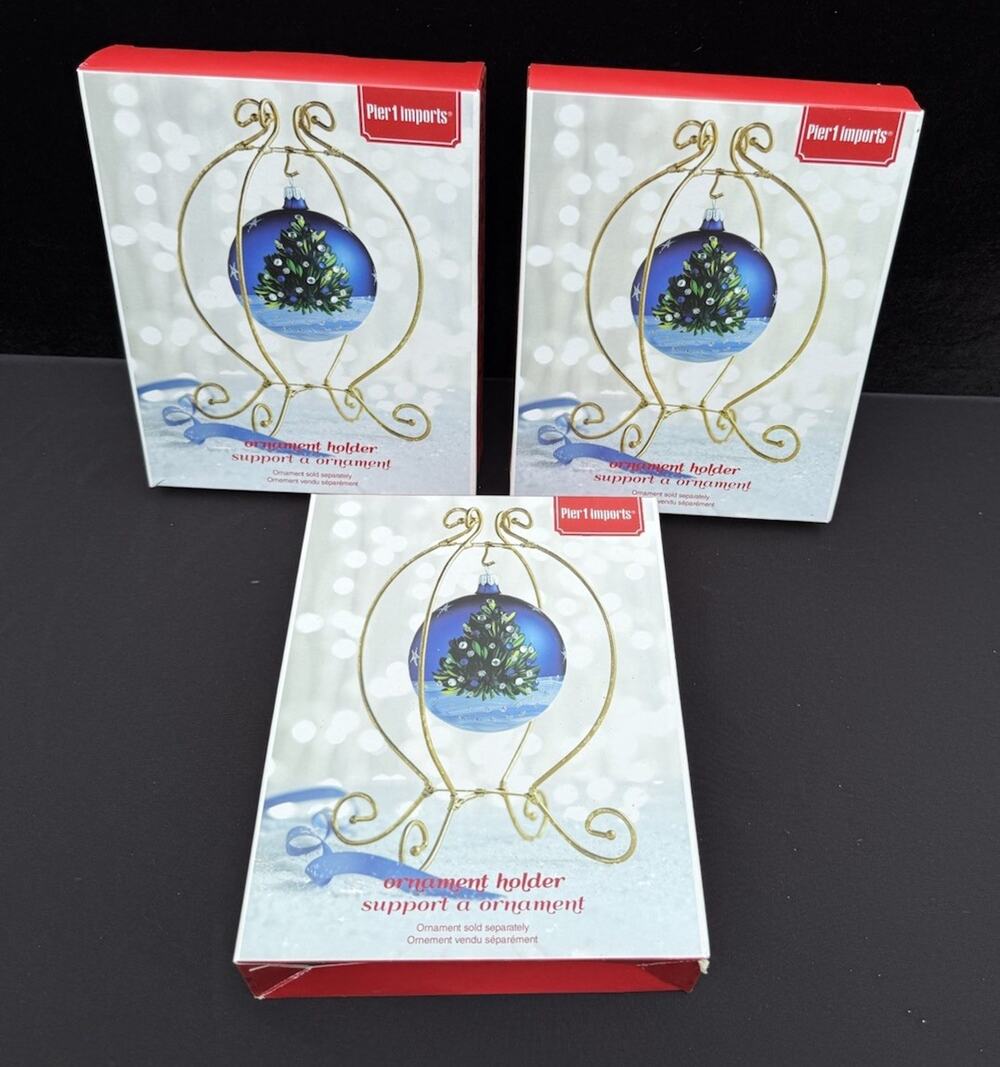 3 Pier 1 Gold Tone Metal Christmas Ornament Hanger Holders Display New MIB